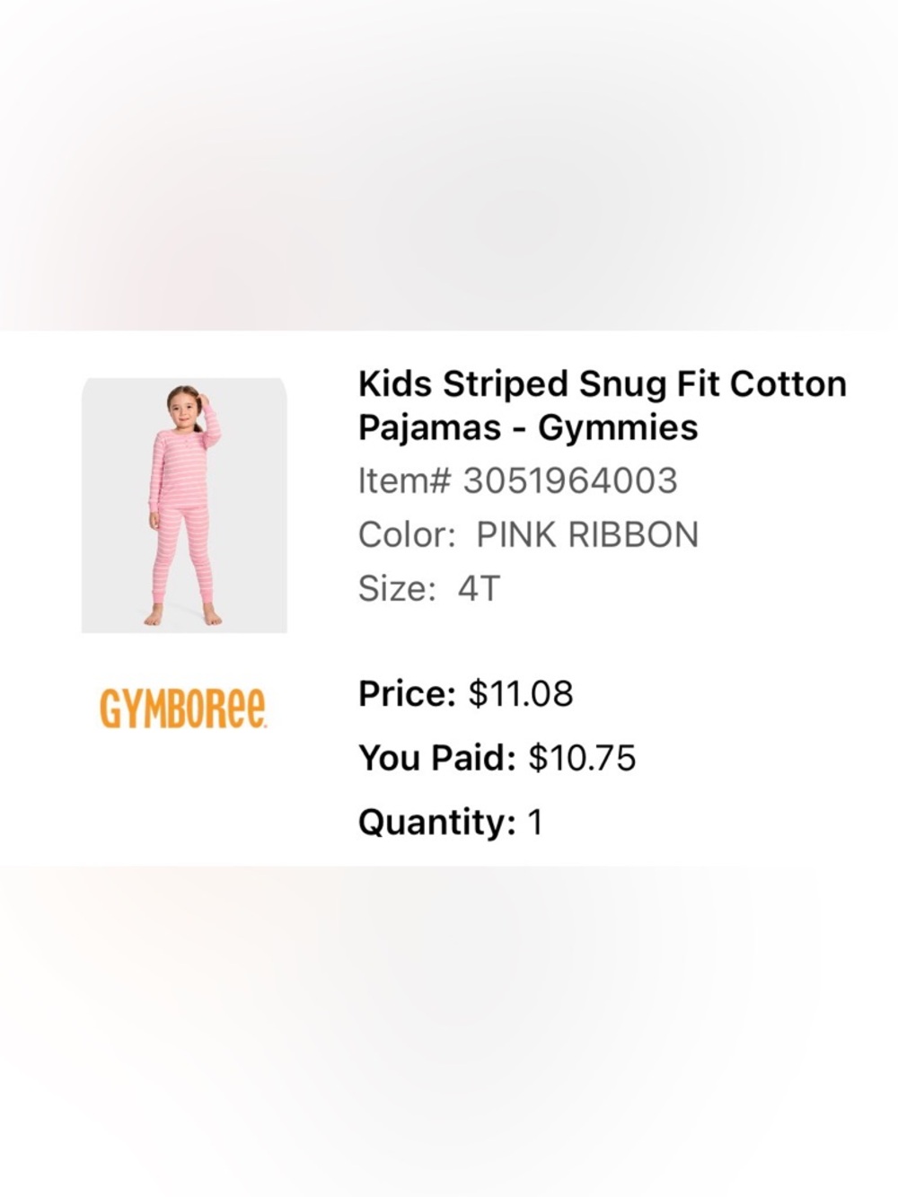 Gymboree Pink & White Striped Girls Pajama Set